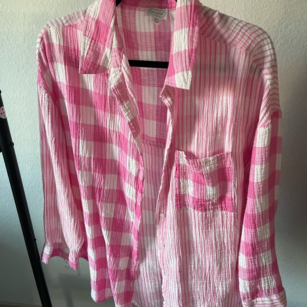 Pink and White Striped Button-Up Shirt